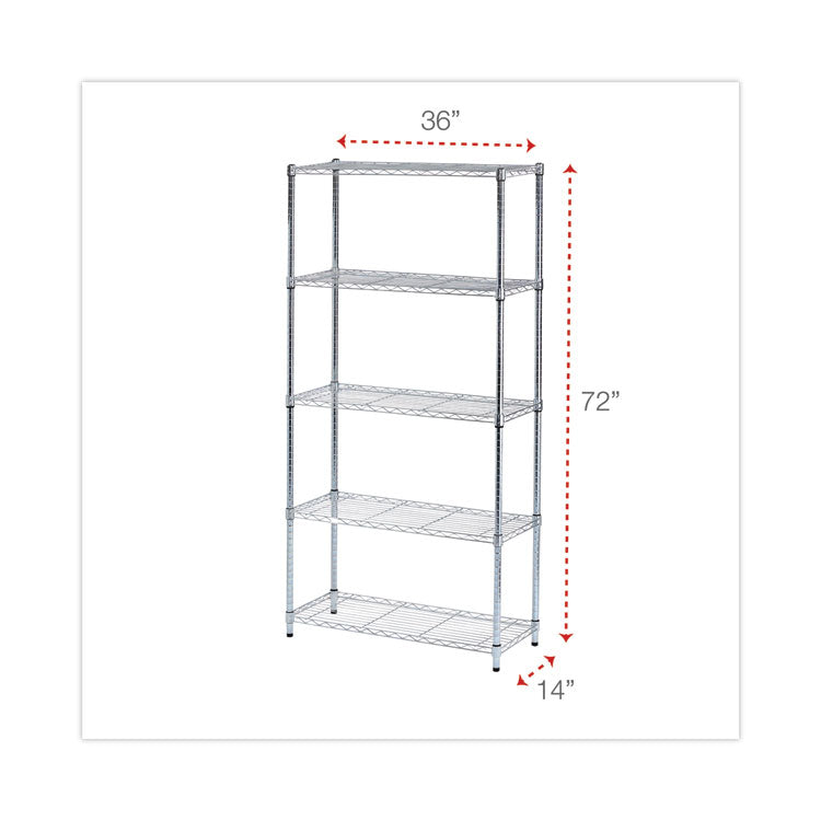 Residential Wire Shelving, Five-Shelf, 36w X 14d X 72h, Silver 2