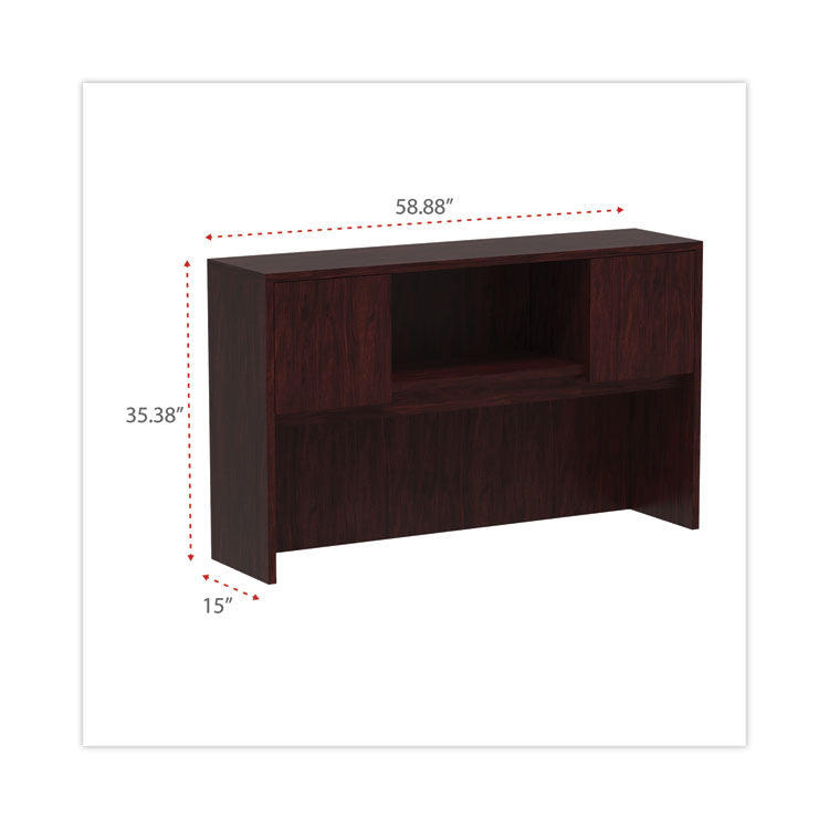 Alera Valencia Series Hutch with Doors, 4 Compartments, 58.88w x 15d x 35.38h, Mahogany 2