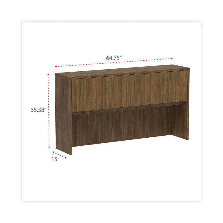 Alera Valencia Series Hutch with Doors, 4 Compartments, 64.75w x 15d x 35.38h, Modern Walnut 2