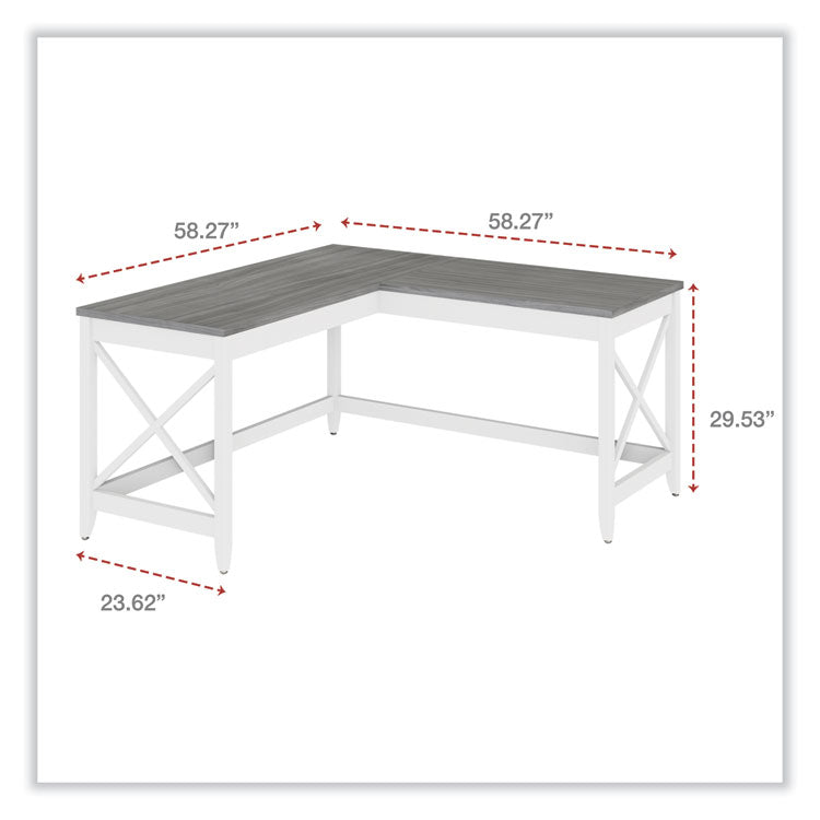 L-Shaped Farmhouse Desk, 58.27" x 58.27" x 29.53", Gray/White 2