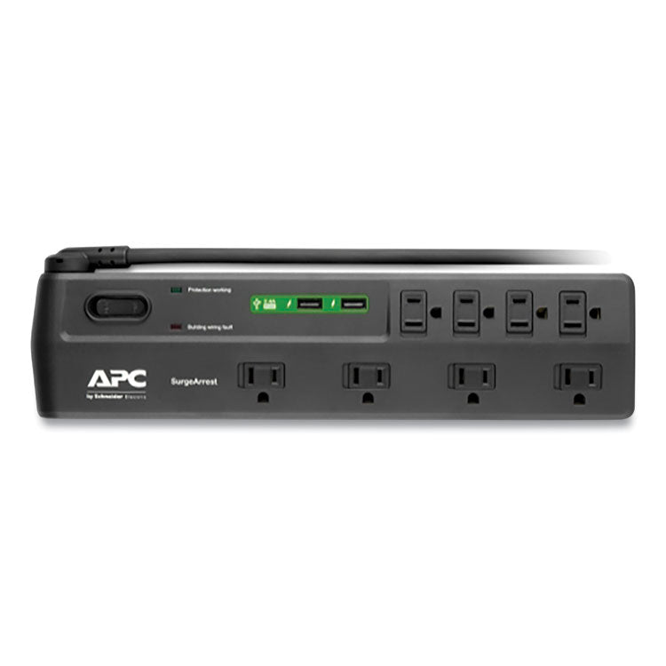 Home Office SurgeArrest Power Surge Protector, 8 AC Outlets/2 USB Ports, 6 ft Cord, 2,630 J, Black 2