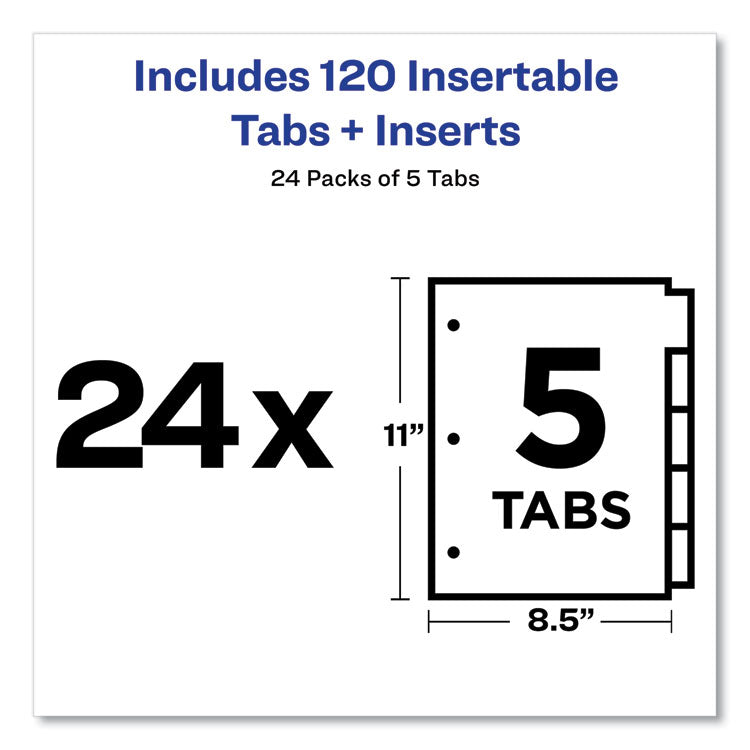 Insertable Big Tab Dividers, 5-Tab, Double-Sided Gold Edge Reinforcing, 11 x 8.5, Buff, Clear Tabs, 24 Sets 5