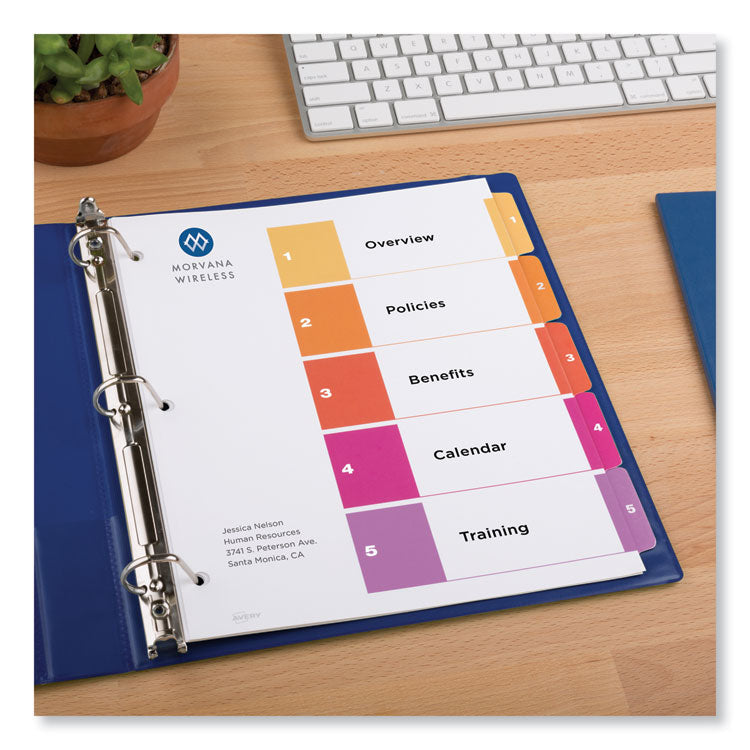 Customizable TOC Ready Index Multicolor Tab Dividers, Uncollated, 5-Tab, 1 to 5, 11 x 8.5, White, 24 Sets 6