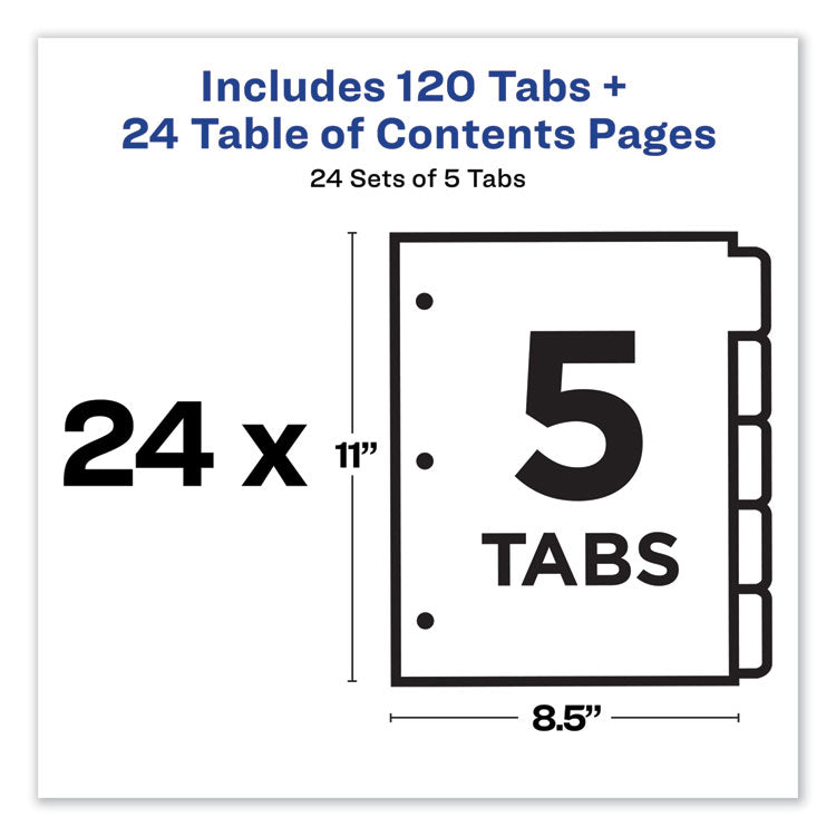 Customizable TOC Ready Index Multicolor Tab Dividers, Uncollated, 5-Tab, 1 to 5, 11 x 8.5, White, 24 Sets 4