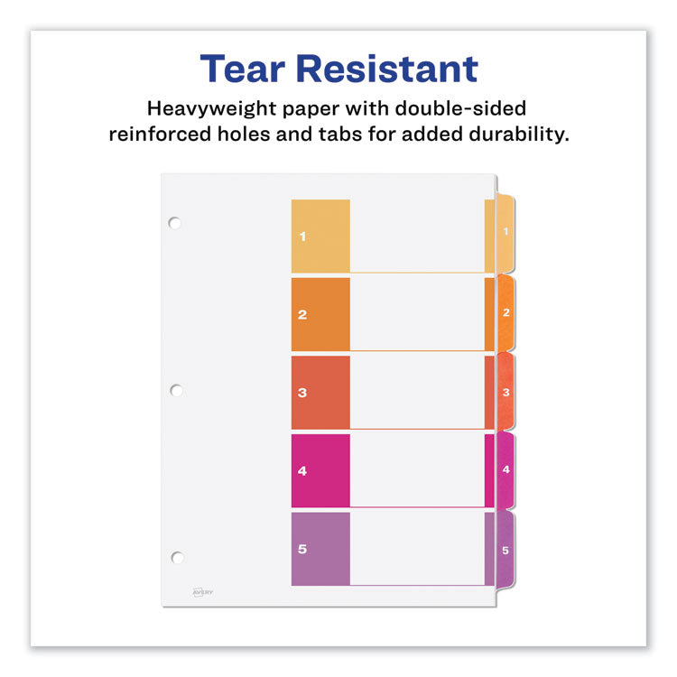 Customizable TOC Ready Index Multicolor Tab Dividers, Uncollated, 5-Tab, 1 to 5, 11 x 8.5, White, 24 Sets 5