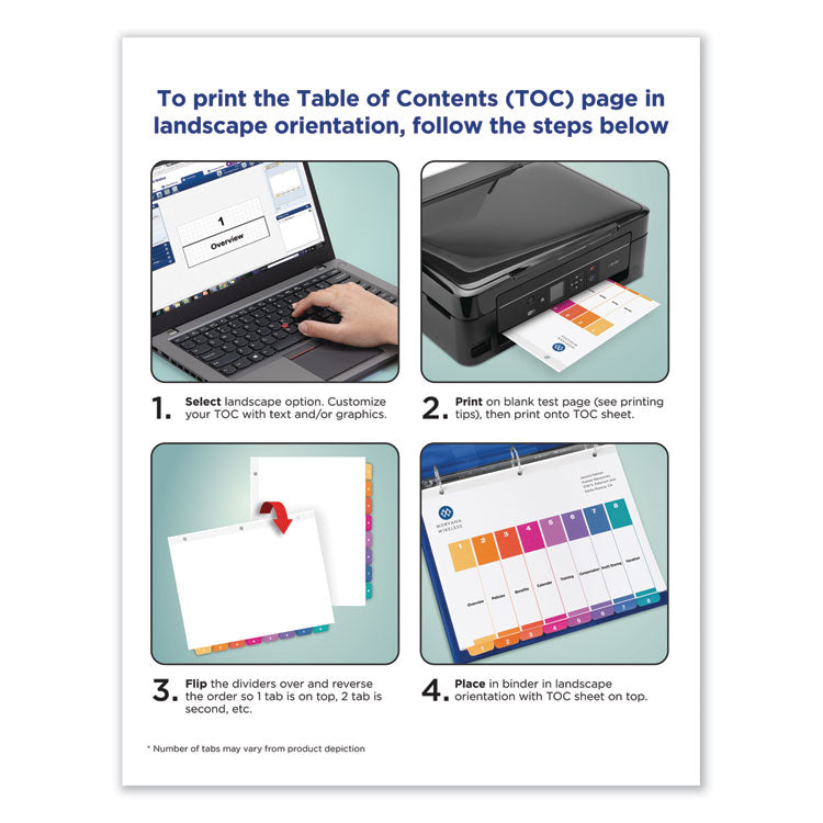 Customizable TOC Ready Index Multicolor Tab Dividers, Uncollated, 8-Tab, 1 to 8, 11 x 8.5, White, 24 Sets 7