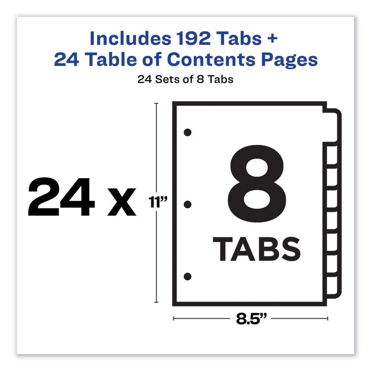 Customizable TOC Ready Index Multicolor Tab Dividers, Uncollated, 8-Tab, 1 to 8, 11 x 8.5, White, 24 Sets 4