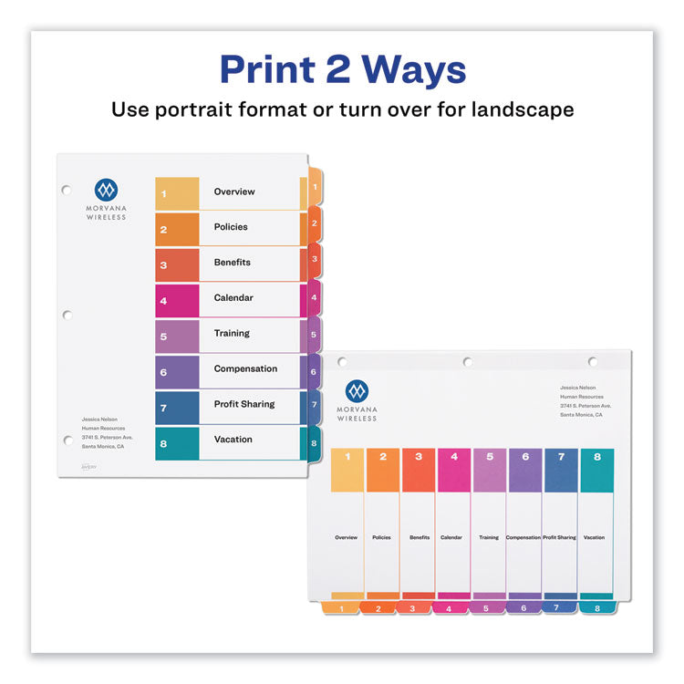 Customizable TOC Ready Index Multicolor Tab Dividers, Uncollated, 8-Tab, 1 to 8, 11 x 8.5, White, 24 Sets 3