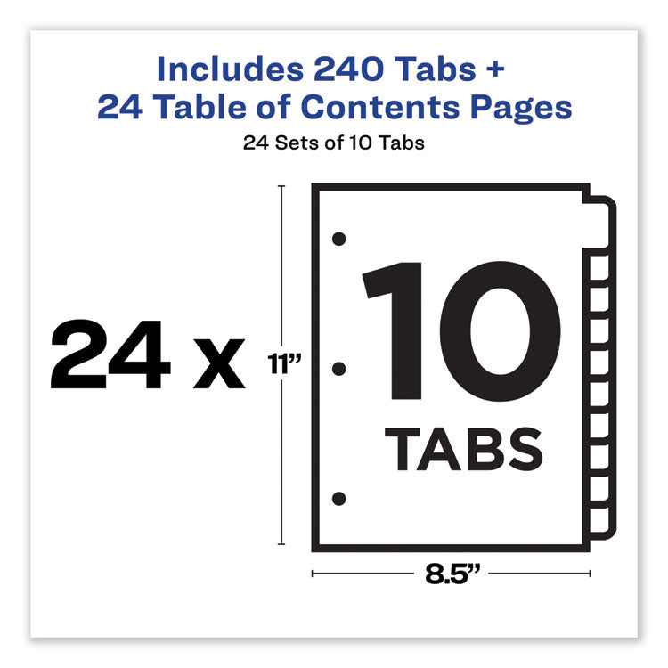 Customizable TOC Ready Index Multicolor Tab Dividers, Uncollated, 10-Tab, 1 to 10, 11 x 8.5, White, 24 Sets 4