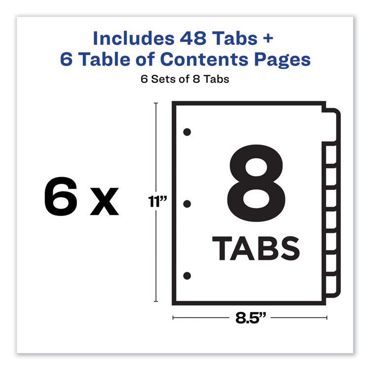 Customizable TOC Ready Index Multicolor Tab Dividers, 8-Tab, 1 to 8, 11 x 8.5, White, Traditional Color Tabs, 6 Sets 4