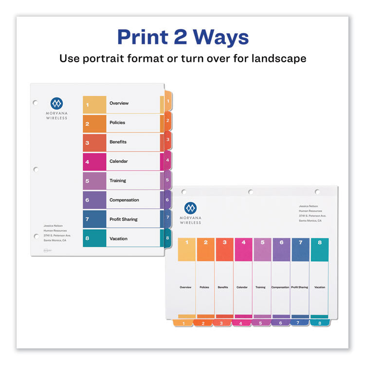 Customizable TOC Ready Index Multicolor Tab Dividers, 8-Tab, 1 to 8, 11 x 8.5, White, Traditional Color Tabs, 6 Sets 3