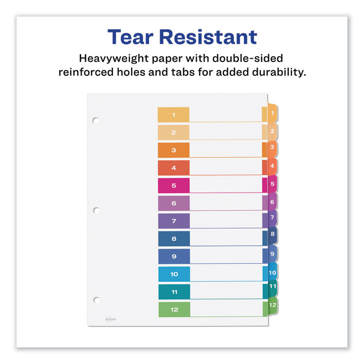 Customizable TOC Ready Index Multicolor Tab Dividers, 12-Tab, 1 to 12, 11 x 8.5, White, Traditional Color Tabs, 6 Sets 5