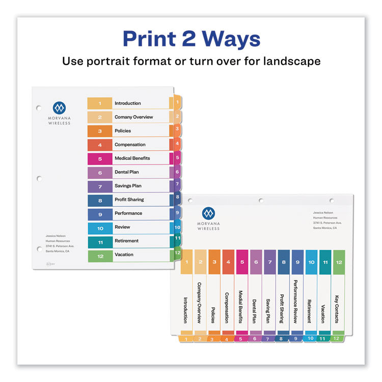 Customizable TOC Ready Index Multicolor Tab Dividers, 12-Tab, 1 to 12, 11 x 8.5, White, Traditional Color Tabs, 6 Sets 3