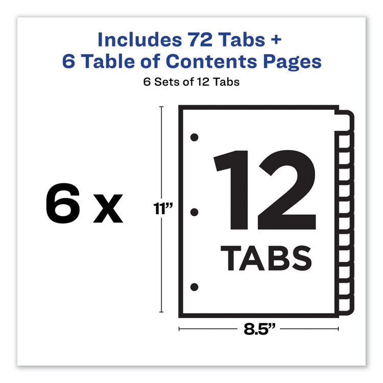 Customizable TOC Ready Index Multicolor Tab Dividers, 12-Tab, 1 to 12, 11 x 8.5, White, Traditional Color Tabs, 6 Sets 4