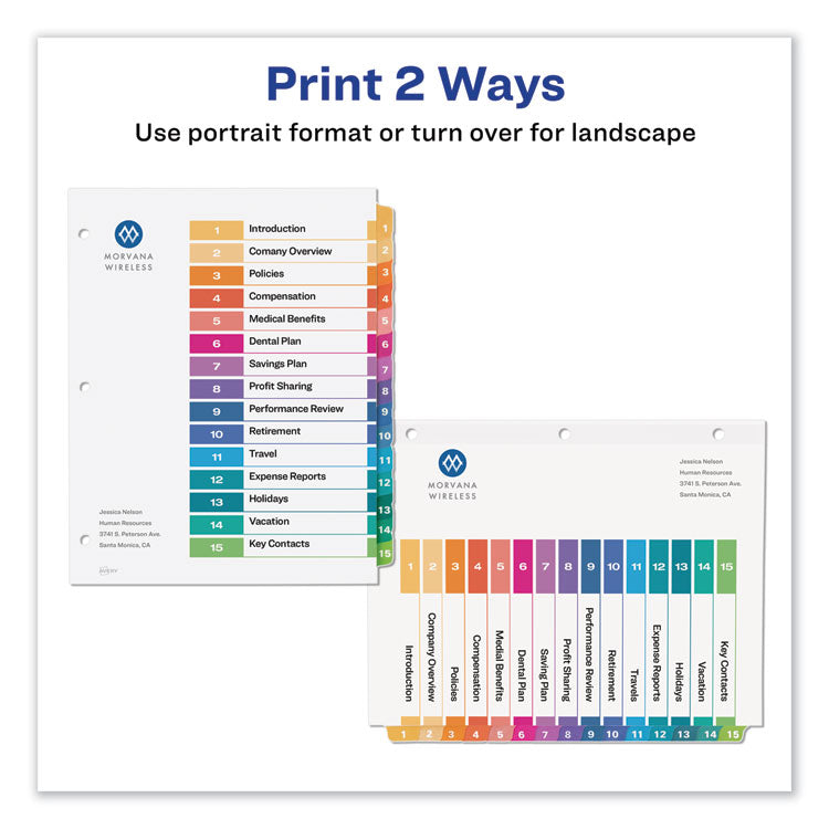 Customizable TOC Ready Index Multicolor Tab Dividers, 15-Tab, 1 to 15, 11 x 8.5, White, Traditional Color Tabs, 6 Sets 3