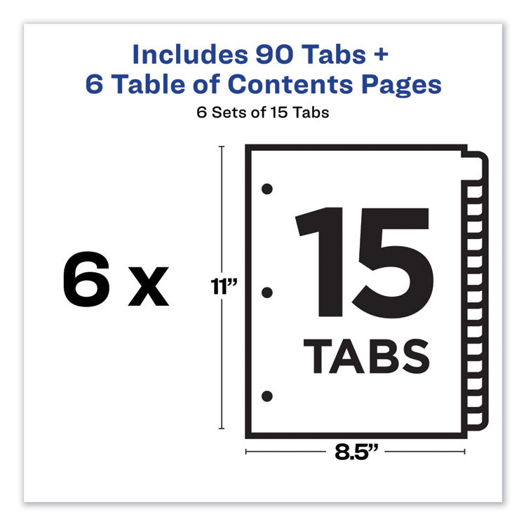 Customizable TOC Ready Index Multicolor Tab Dividers, 15-Tab, 1 to 15, 11 x 8.5, White, Traditional Color Tabs, 6 Sets 4