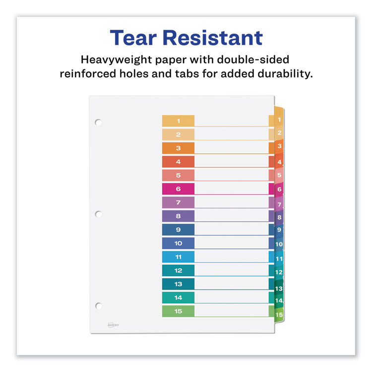 Customizable TOC Ready Index Multicolor Tab Dividers, 15-Tab, 1 to 15, 11 x 8.5, White, Traditional Color Tabs, 6 Sets 5