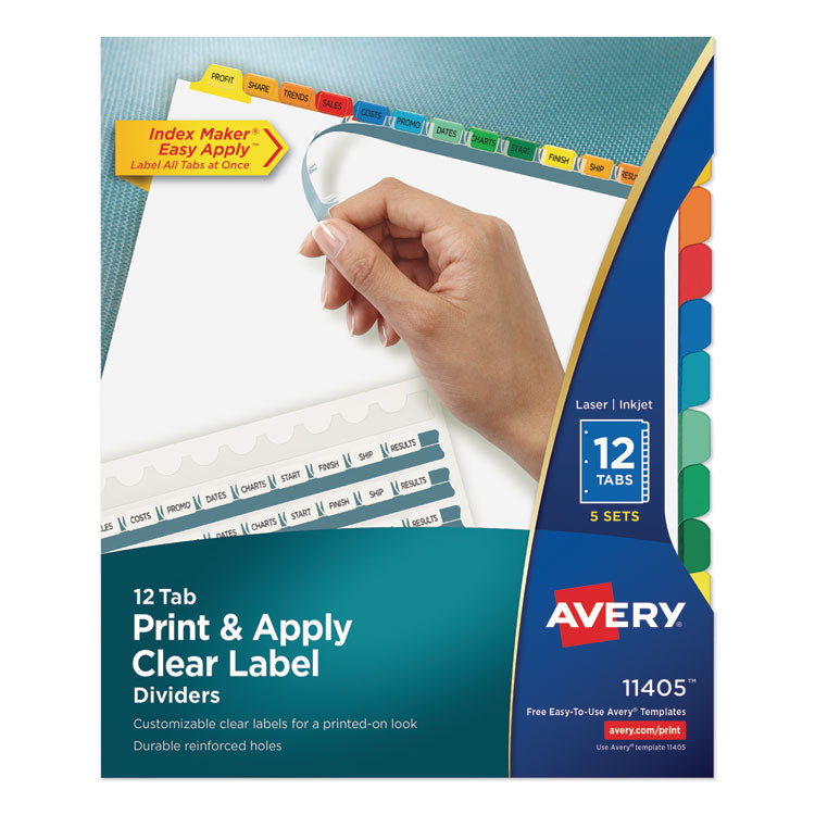 Print and Apply Index Maker Clear Label Dividers, 12-Tab, Color Tabs, 11 x 8.5, White, 5 Sets 1