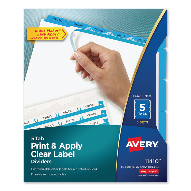 Print and Apply Index Maker Clear Label Dividers, 5-Tab, Color Tabs, 11 x 8.5, White, Blue Tabs, 5 Sets 1