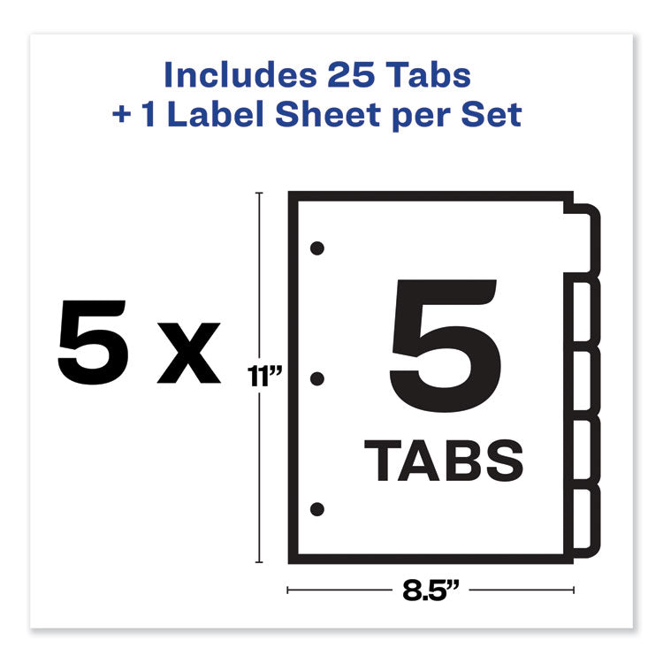 Print and Apply Index Maker Clear Label Dividers, 5-Tab, Color Tabs, 11 x 8.5, White, Blue Tabs, 5 Sets 5