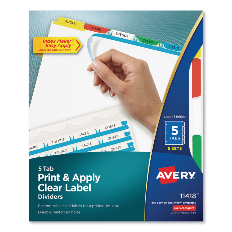 Print and Apply Index Maker Clear Label Dividers, 5-Tab, Color Tabs, 11 x 8.5, White, Traditional Color Tabs, 5 Sets 1