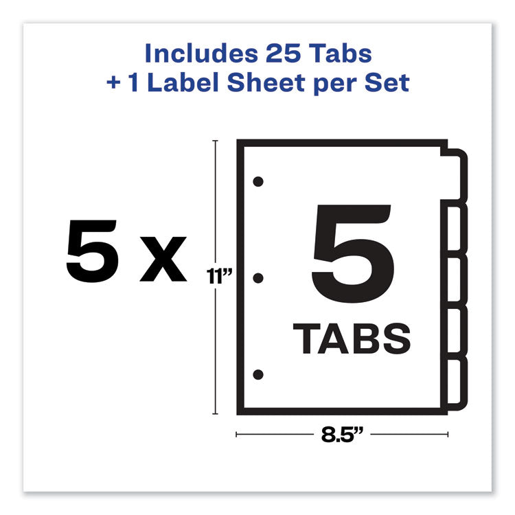 Print and Apply Index Maker Clear Label Dividers, 5-Tab, Color Tabs, 11 x 8.5, White, Traditional Color Tabs, 5 Sets 5