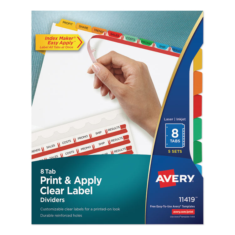 Print and Apply Index Maker Clear Label Dividers, 8-Tab, Color Tabs, 11 x 8.5, White, Traditional Color Tabs, 5 Sets 1