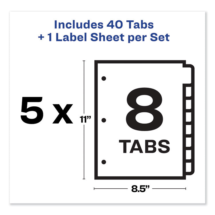 Print and Apply Index Maker Clear Label Dividers, 8-Tab, Color Tabs, 11 x 8.5, White, Traditional Color Tabs, 5 Sets 5