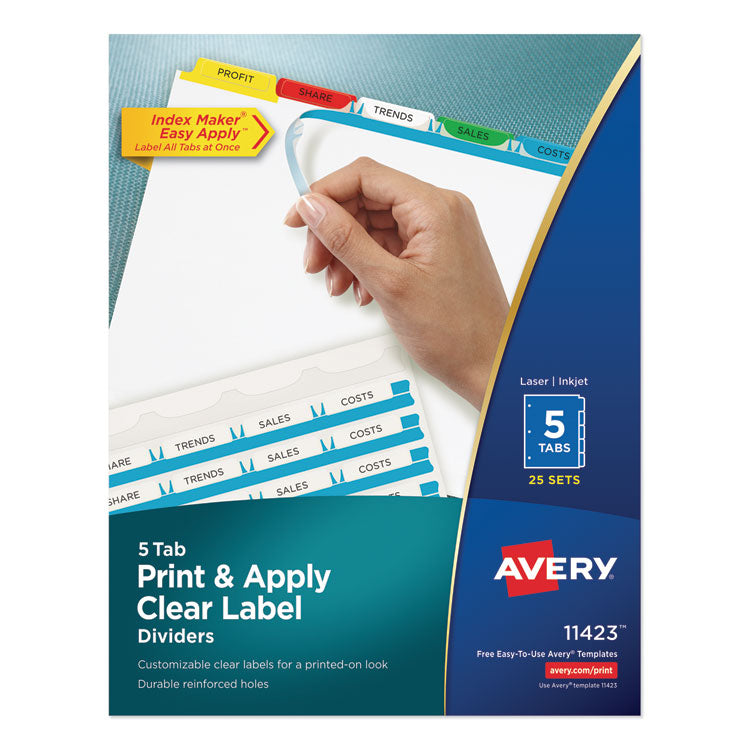 Print and Apply Index Maker Clear Label Dividers, 5-Tab, Color Tabs, 11 x 8.5, White, Traditional Color Tabs, 25 Sets 1