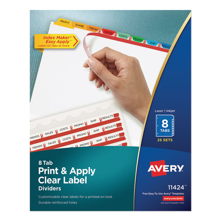 Print and Apply Index Maker Clear Label Dividers, 8-Tab, Color Tabs, 11 x 8.5, White, Traditional Color Tabs, 25 Sets 1