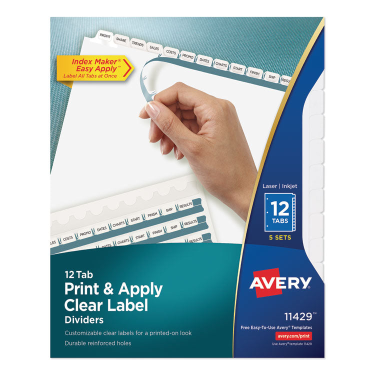 Print and Apply Index Maker Clear Label Dividers, 12-Tab, White Tabs, 11 x 8.5, White, 5 Sets 1