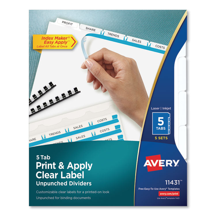 Print and Apply Index Maker Clear Label Unpunched Dividers, 5-Tab, 11 x 8.5, White, 5 Sets 1