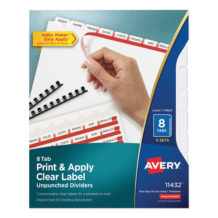 Print and Apply Index Maker Clear Label Unpunched Dividers, 8-Tab, 11 x 8.5, White, 5 Sets 1