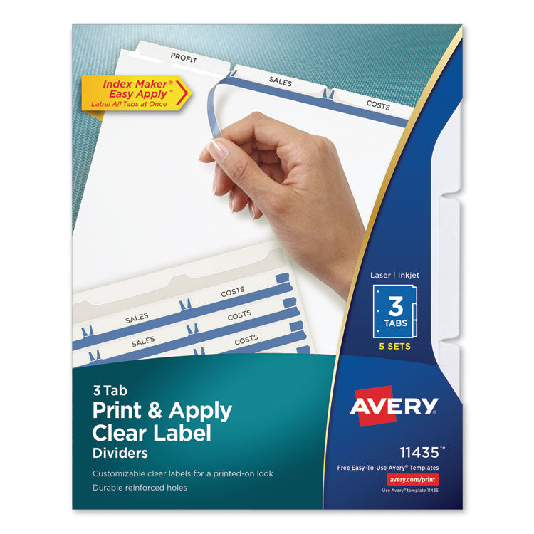 Print and Apply Index Maker Clear Label Dividers, 3-Tab, White Tabs, 11 x 8.5, White, 5 Sets 1