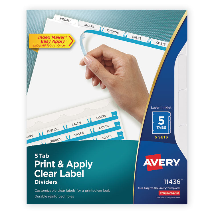 Print and Apply Index Maker Clear Label Dividers, 5-Tab, White Tabs, 11 x 8.5, White, 5 Sets 1