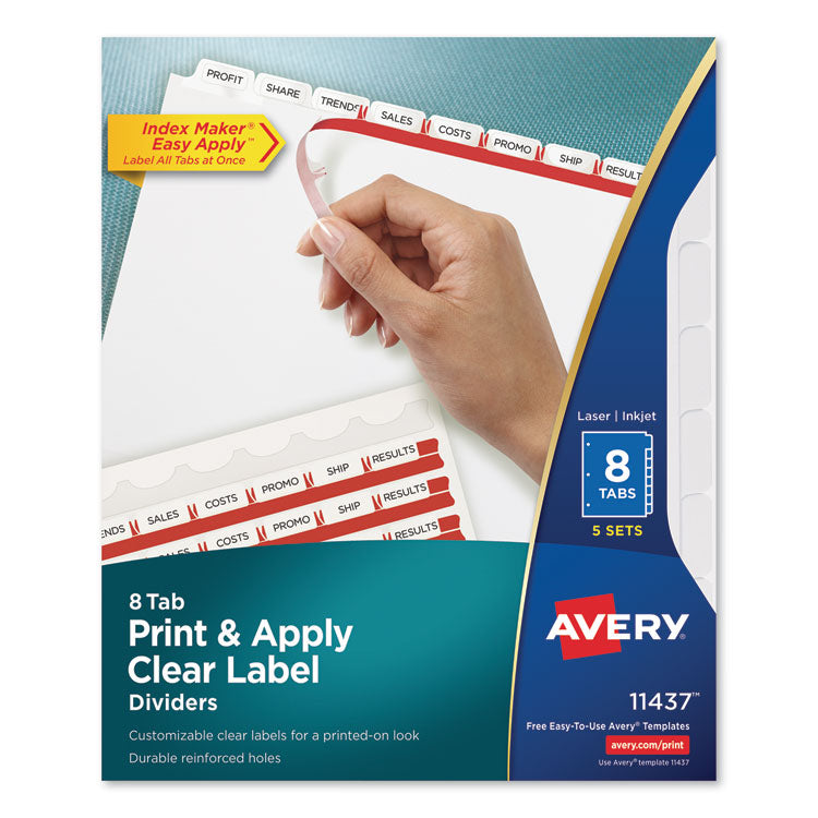 Print and Apply Index Maker Clear Label Dividers, 8-Tab, 11 x 8.5, White, 5 Sets 1