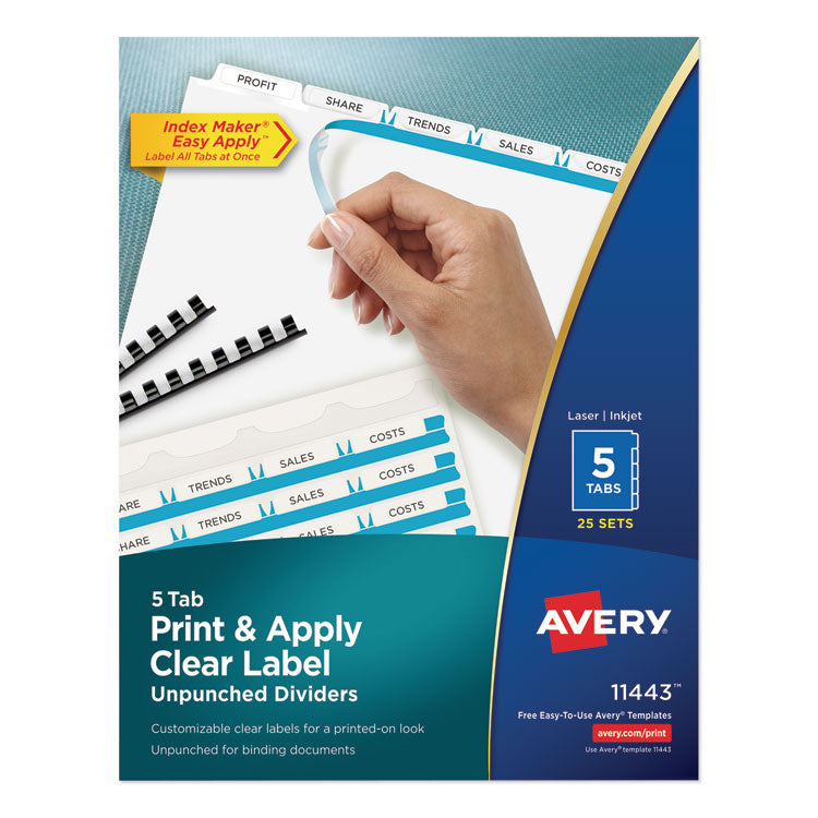 Print and Apply Index Maker Clear Label Unpunched Dividers, 5-Tab, 11 x 8.5, White, 25 Sets 1