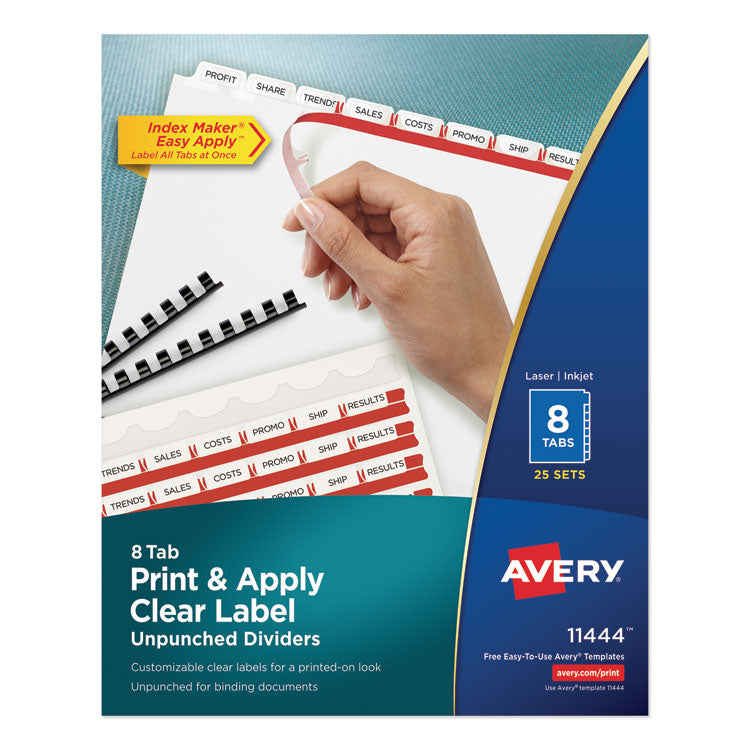 Print and Apply Index Maker Clear Label Unpunched Dividers, 8-Tab, 11 x 8.5, White, White Tabs, 25 Sets 1