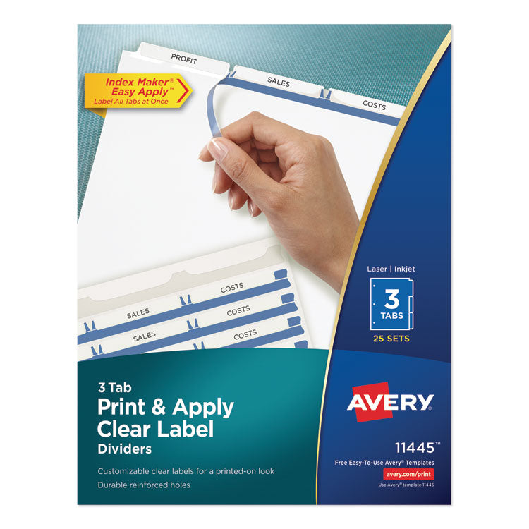 Print and Apply Index Maker Clear Label Dividers, 3-Tab, White Tabs, 11 x 8.5, White, 25 Sets 1