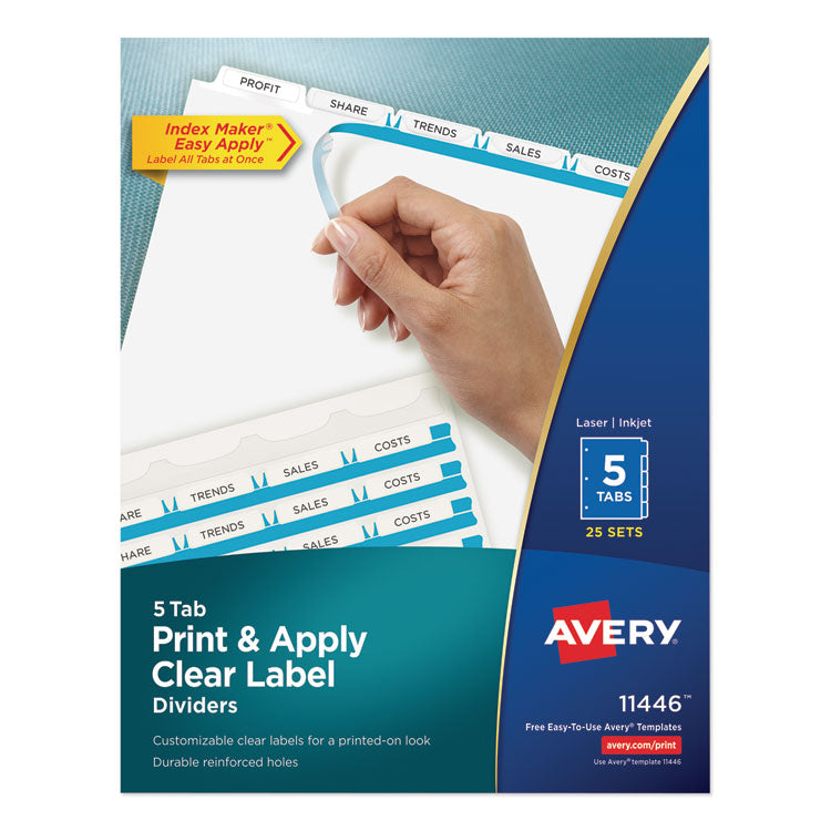 Print and Apply Index Maker Clear Label Dividers, 5-Tab, White Tabs, 11 x 8.5, White, 25 Sets 1