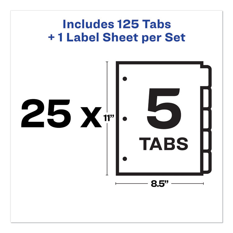 Print and Apply Index Maker Clear Label Dividers, 5-Tab, White Tabs, 11 x 8.5, White, 25 Sets 5