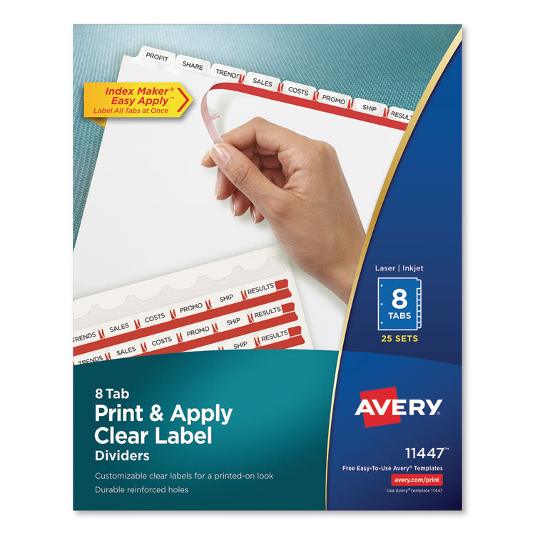 Print and Apply Index Maker Clear Label Dividers, 8-Tab, 11 x 8.5, White, 25 Sets 1