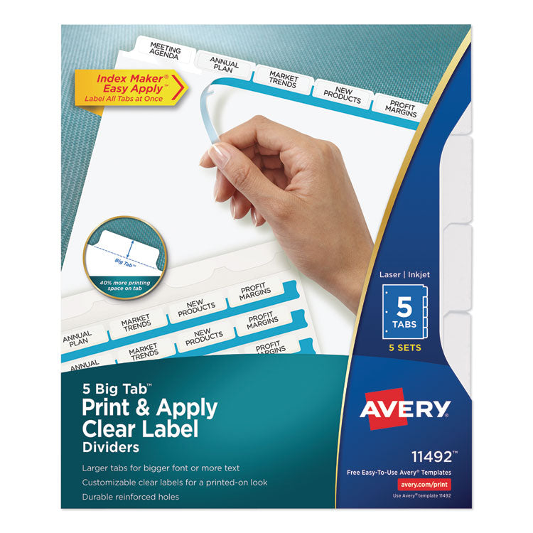 Print and Apply Index Maker Clear Label Dividers, Big Tab, 5-Tab, White Tabs, 11 x 8.5, White, 5 Sets 1