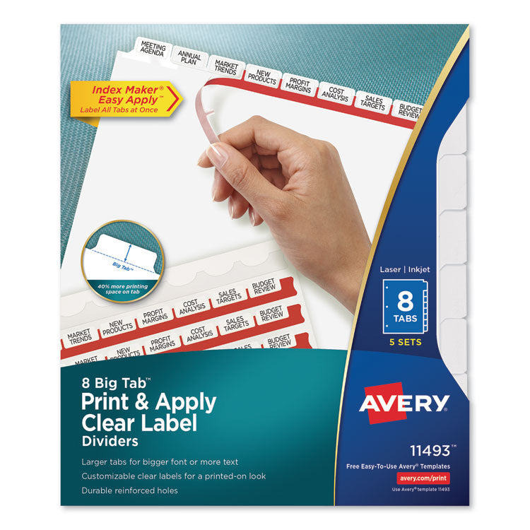 Print and Apply Index Maker Clear Label Dividers, Big Tab, 8-Tab, 11 x 8.5, White, 5 Sets 1