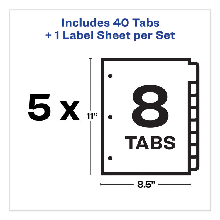 Print and Apply Index Maker Clear Label Dividers, Big Tab, 8-Tab, 11 x 8.5, White, 5 Sets 5