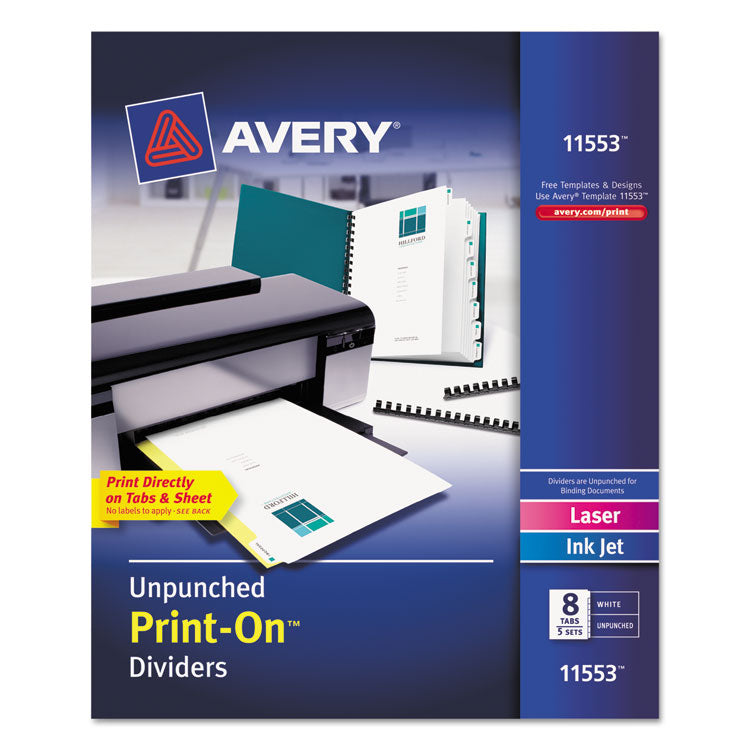 Customizable Print-On Dividers, Unpunched, 8-Tab, 11 x 8.5, White, 5 Sets 1