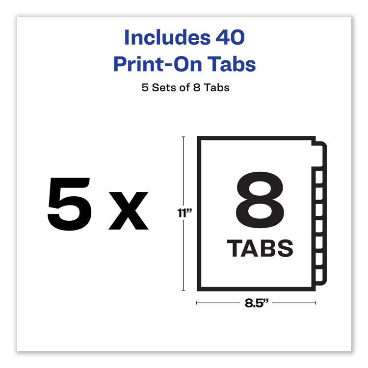 Customizable Print-On Dividers, Unpunched, 8-Tab, 11 x 8.5, White, 5 Sets 5