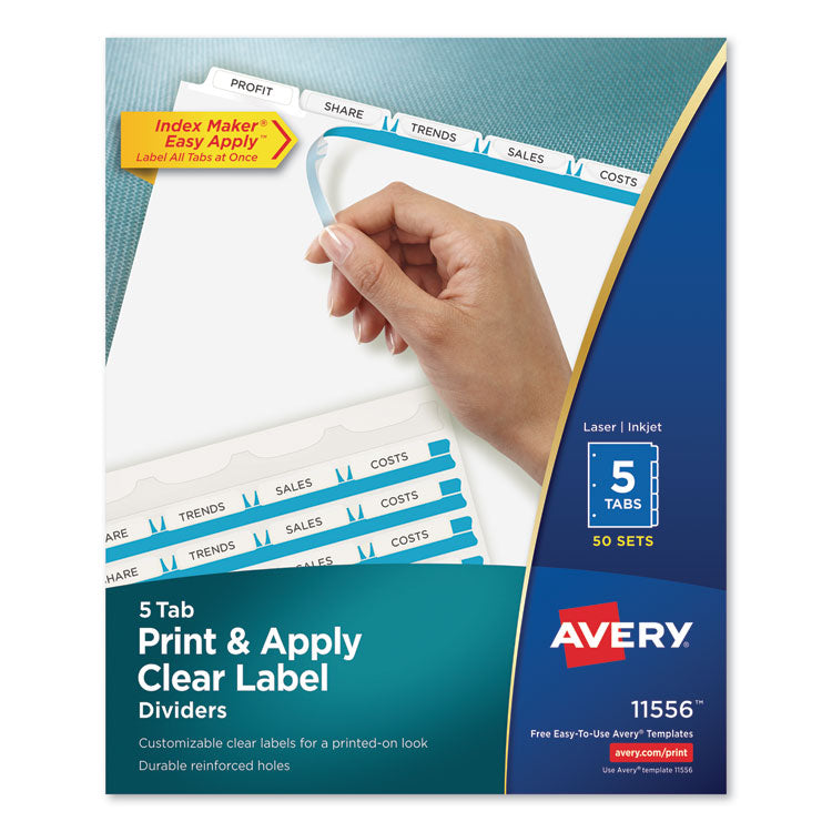 Print and Apply Index Maker Clear Label Dividers, 5-Tab, White Tabs, 11 x 8.5, White, 50 Sets 1