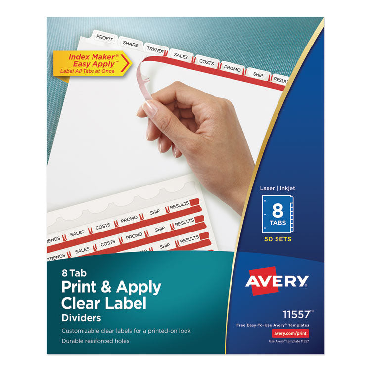 Print and Apply Index Maker Clear Label Dividers, 8-Tab, 11 x 8.5, White, 50 Sets 1