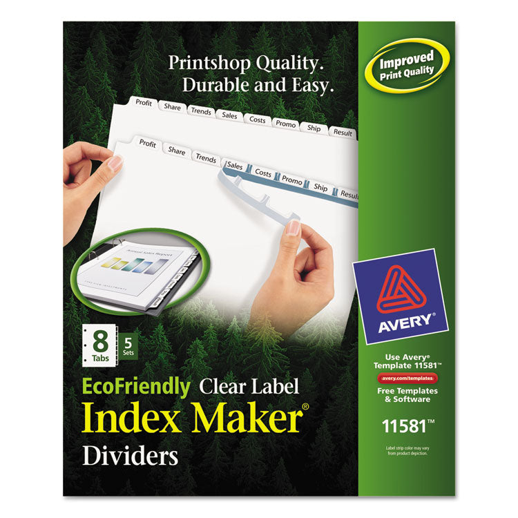 Index Maker Ecofriendly Print And Apply Clear Label Dividers With White Tabs, 8-Tab, 11 X 8.5, White, 5 Sets 1